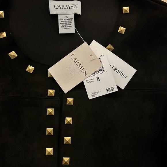 NWT Carmen Marc Valvo Faux Leather Suede Jacket Black with Gold Studs XS - Picture 3 of 3